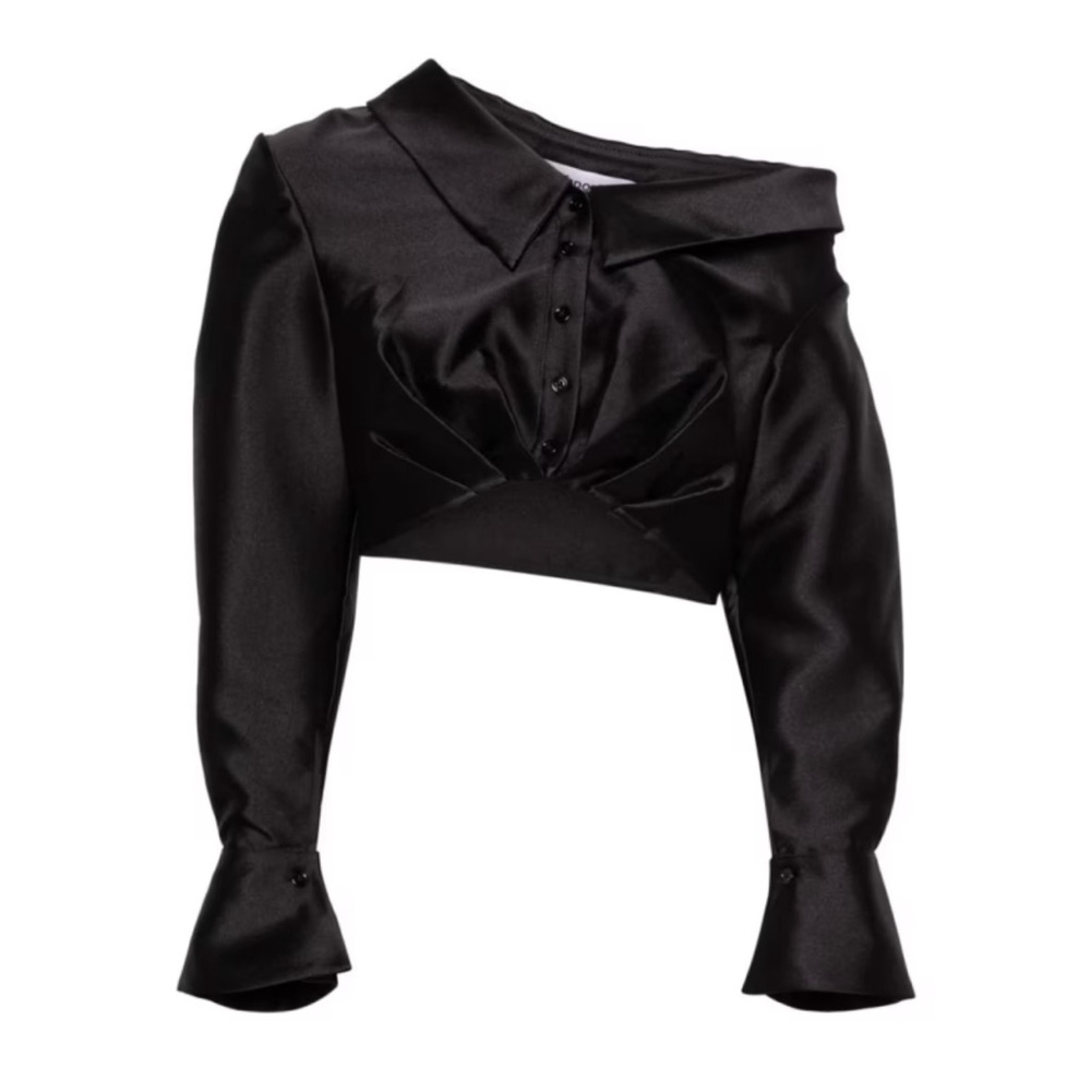 Brand new with tags Self- Portrait Black Taffeta Cropped Blouse Sz 0- Black